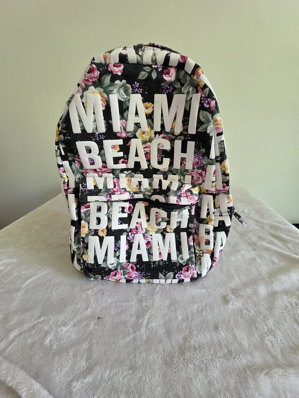 Miami Beach Floral Print Backpack - Black/Pink